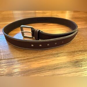 Timberland Dark Brown Leather Belt with Silver Buckle